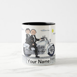 Tasse 2 Couleurs Caricature en couple moto par PrintedPerfection.co