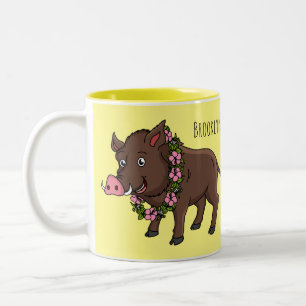 Tasse 2 Couleurs Caricature mignonne sanglier et fleurs