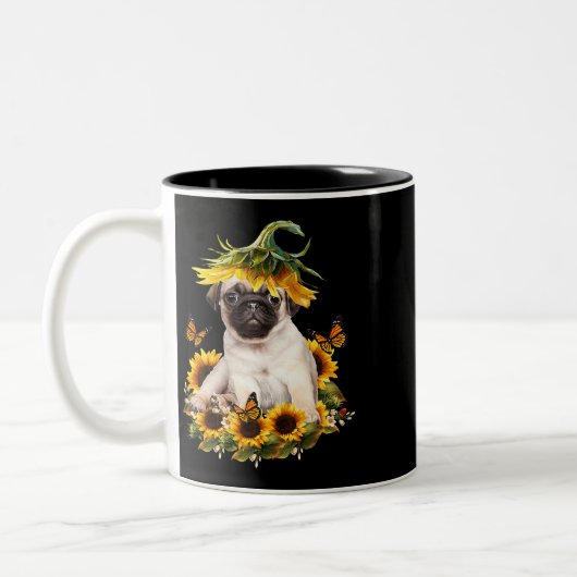 Tasse 2 Couleurs Carlin Chien Tournesol Papillon mignon Amoureux de (Gauche)