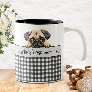 Tasse 2 Couleurs Carlin d'aquarelle maman chien personnalisé