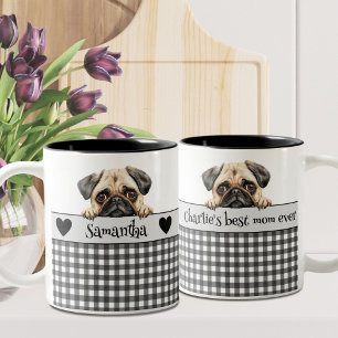 Tasse 2 Couleurs Carlin d'aquarelle maman chien personnalisé