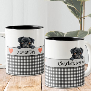 Tasse 2 Couleurs Carlin d'aquarelle maman chien personnalisé à deux