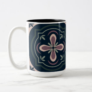 Tasse 2 Couleurs Carreaux Géométriques Floraux Terreux