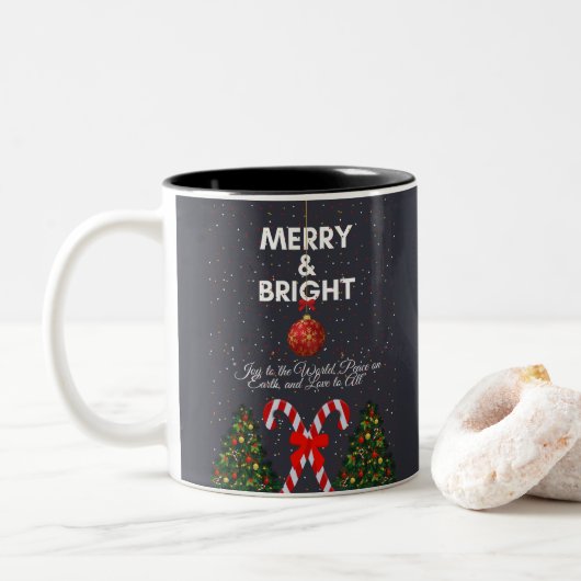 Tasse 2 Couleurs "Carte de Noël Joyeuse et brillante" (Avec donut)