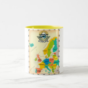 Tasse 2 Couleurs Carte Rétro de l'Europe.