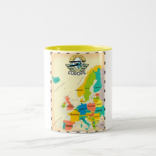 Tasse 2 Couleurs Carte Rétro de l'Europe. (Centre)