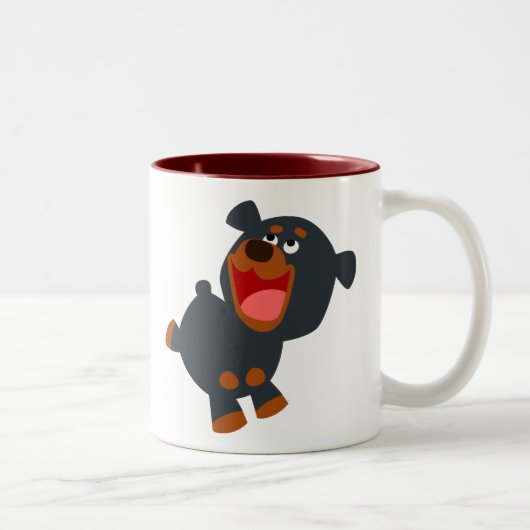 Tasse 2 Couleurs Cartoon joyeux Bébé Rottweiler (Droit)