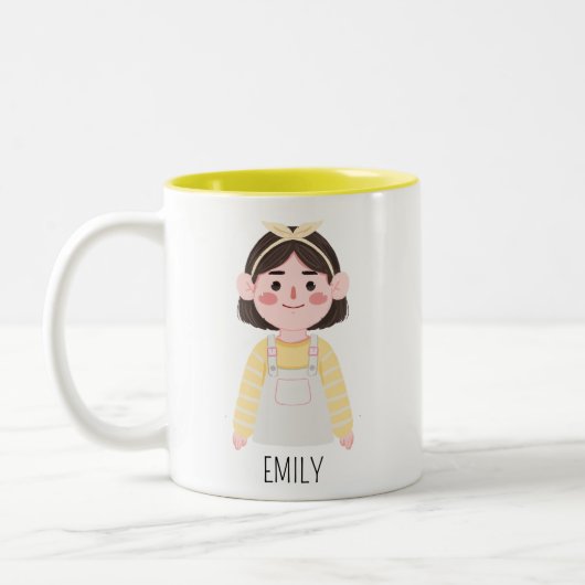 Tasse 2 Couleurs Cartoon mignon fille nom personnalisé (Gauche)