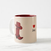 Tasse 2 Couleurs Casquette rouge et bottes en beige (Devant gauche)