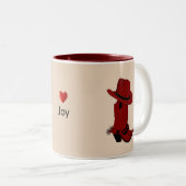Tasse 2 Couleurs Casquette rouge et bottes en beige (Devant droit)