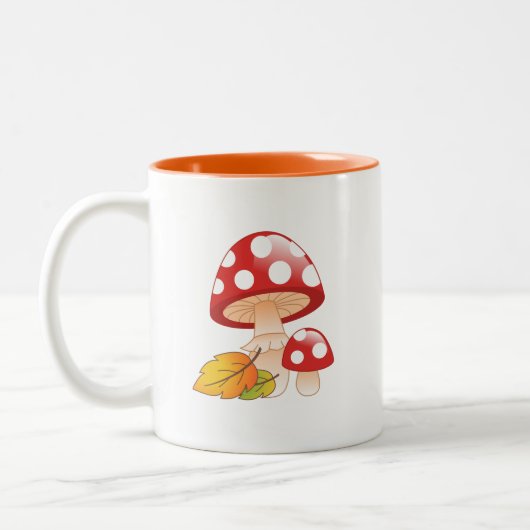 Tasse 2 Couleurs Casquette rouge Toadstool Champignons et Feuilles (Gauche)