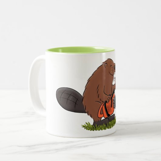 Tasse 2 Couleurs Castor avec dessin à la tronçonneuse (Devant gauche)