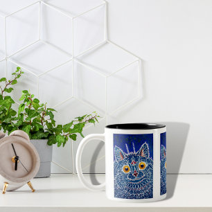 Tasse 2 Couleurs Cat bleu unique kaléidoscope artistique mignonne