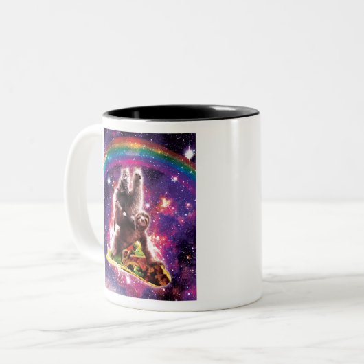 Tasse 2 Couleurs Cat spatial Llama Sloth Riding Taco (Devant gauche)