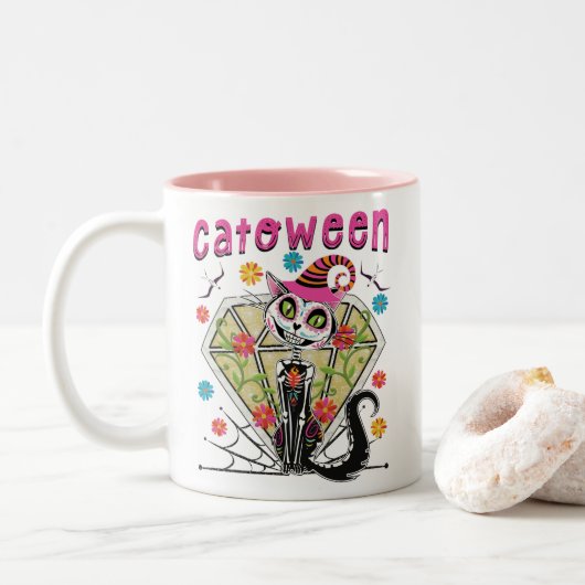 Tasse 2 Couleurs Catoween Halloween (Avec donut)