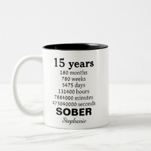 Tasse 2 Couleurs Célébration personnalisée de 15 ans de sobriété