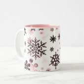 Tasse 2 Couleurs Céramique Coffee Mug-Pink & Neutrals Snowflakes (Devant gauche)
