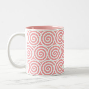 Tasse 2 Couleurs Cercles en spirale sur fond rose et blanc