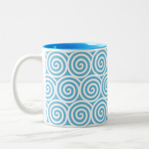 Tasse 2 Couleurs Cercles en spirale tournoyante sur turquoise et bl