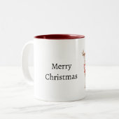 Tasse 2 Couleurs Cerf coeurs rouges de Noël (Devant gauche)