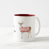 Tasse 2 Couleurs Cerf coeurs rouges de Noël (Devant droit)