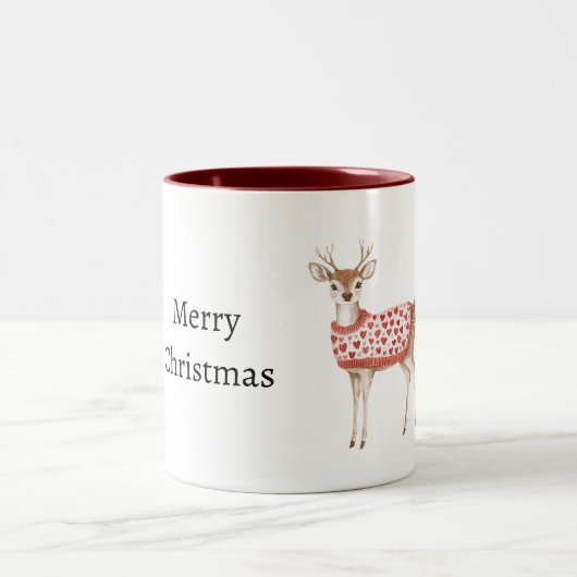 Tasse 2 Couleurs Cerf coeurs rouges de Noël (Centre)