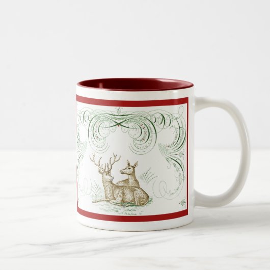 Tasse 2 Couleurs Cerf de Noël (Droit)