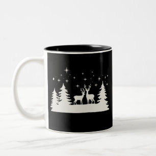 Tasse 2 Couleurs Cerf de Noël enneigé Saison hivernale Vacances 