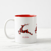 Tasse 2 Couleurs Cerf de Noël rouge et noir plaid (Gauche)