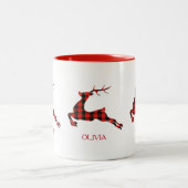Tasse 2 Couleurs Cerf de Noël rouge et noir plaid (Centre)