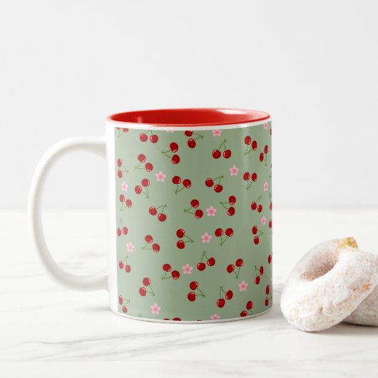 Tasse 2 Couleurs Cerises Et Fleurs (Avec donut)