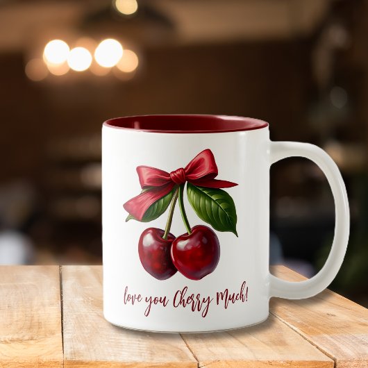 Tasse 2 Couleurs Cerises et un Bow-Love Vous Cherchez beaucoup