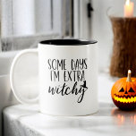Tasse 2 Couleurs Certains jours je suis une cuisine supplémentaire<br><div class="desc">Ajoutez un peu de sel à vos matins avec notre "Certains jours, je suis une cuisine supplémentaire" Mug de café à deux tons Halloween féminin moderne! Avec un design chic noir et blanc, cette tasse présente l'expression ludique de la typographie stylisée, parfaite pour célébrer votre côté sorcier. Fabriqué en céramique...</div>