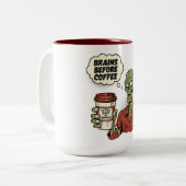 Tasse 2 Couleurs Cerveaux avant café Zombie Halloween (Devant gauche)