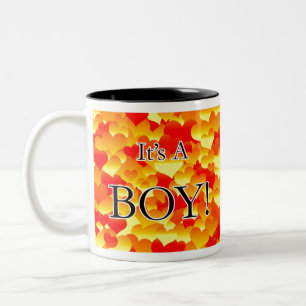 Tasse 2 Couleurs C'est un garçon ! Coeurs rouge et jaune