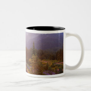 Tasse 2 Couleurs Champ de lupin et montagnes Olympiques à