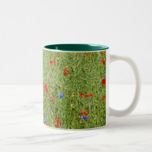 Tasse 2 Couleurs Champ d'été avec des fleurs rouges et bleues