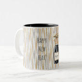 Tasse 2 Couleurs Champagne Bottle Gold Silver Stripes New Year (Devant gauche)
