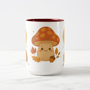 Tasse 2 Couleurs Champignon d'automne mignon sur le feuillage cosy