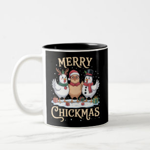Tasse 2 Couleurs Chapeau de Noël de poulet Santa Joyeux Chickmas Fe