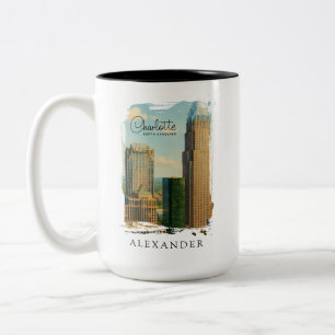Tasse 2 Couleurs Charlotte NC Aquarelle Skyline Voyage