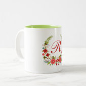 Tasse 2 Couleurs Charmant monogramme de couronne de fleurs de Noël (Devant gauche)