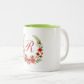 Tasse 2 Couleurs Charmant monogramme de couronne de fleurs de Noël (Devant droit)