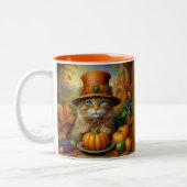 Tasse 2 Couleurs Charmant Thanksgiving Chat en déguisement (Gauche)