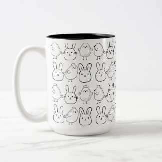 TASSE 2 COULEURS CHARMING BUNNIES AND CHICKS ILLUSTRATION