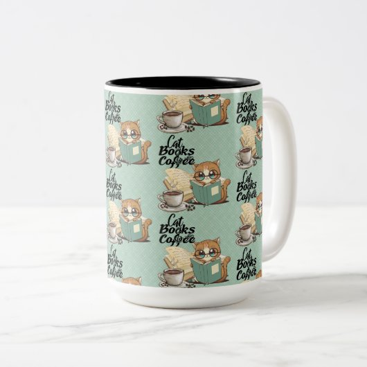 Tasse 2 Couleurs Charming Cat & Girl Reading Books (Devant droit)