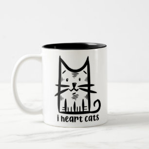 Tasse 2 Couleurs Chat à moustaches, j'adore les chats