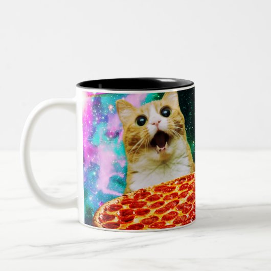 Tasse 2 Couleurs Chat à pizza de l'espace amusant (Gauche)