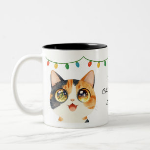 Tasse 2 Couleurs Chat aux Yeux Brillants Joyeux Noël Lumineux