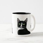 Tasse 2 Couleurs Chat aux yeux verts noir et blanc (Devant droit)